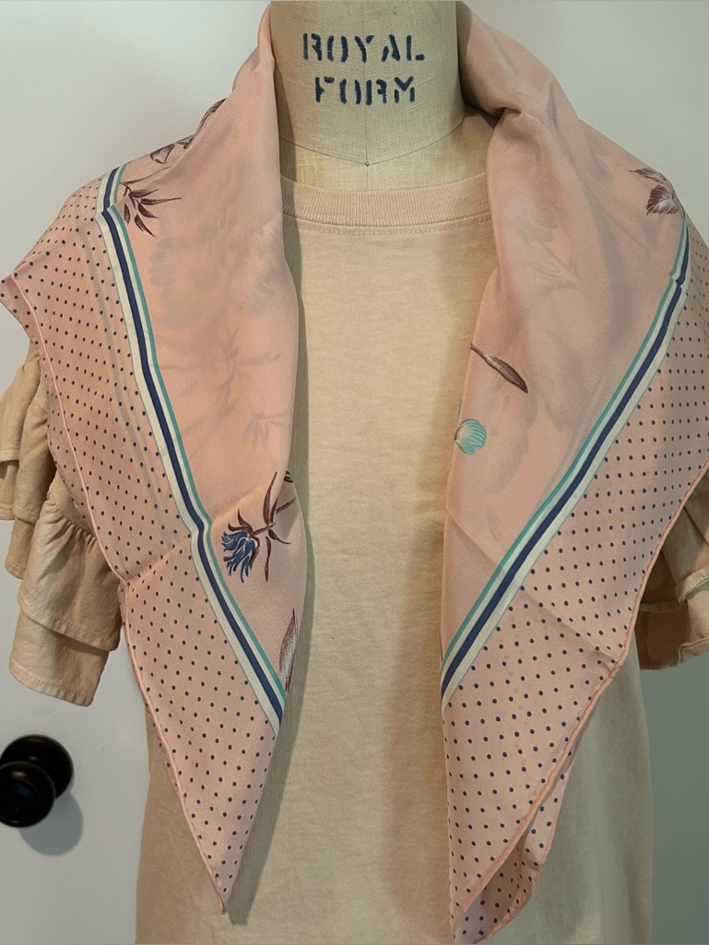 Dior Pastel Pink Floral Polka-Dot Square Silk Scarf
